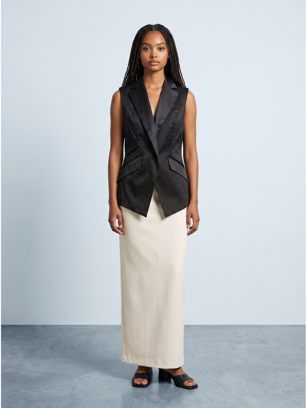 Simply Chloe Dao NWOT Satin Tuxedo Vest-Size XS-Black